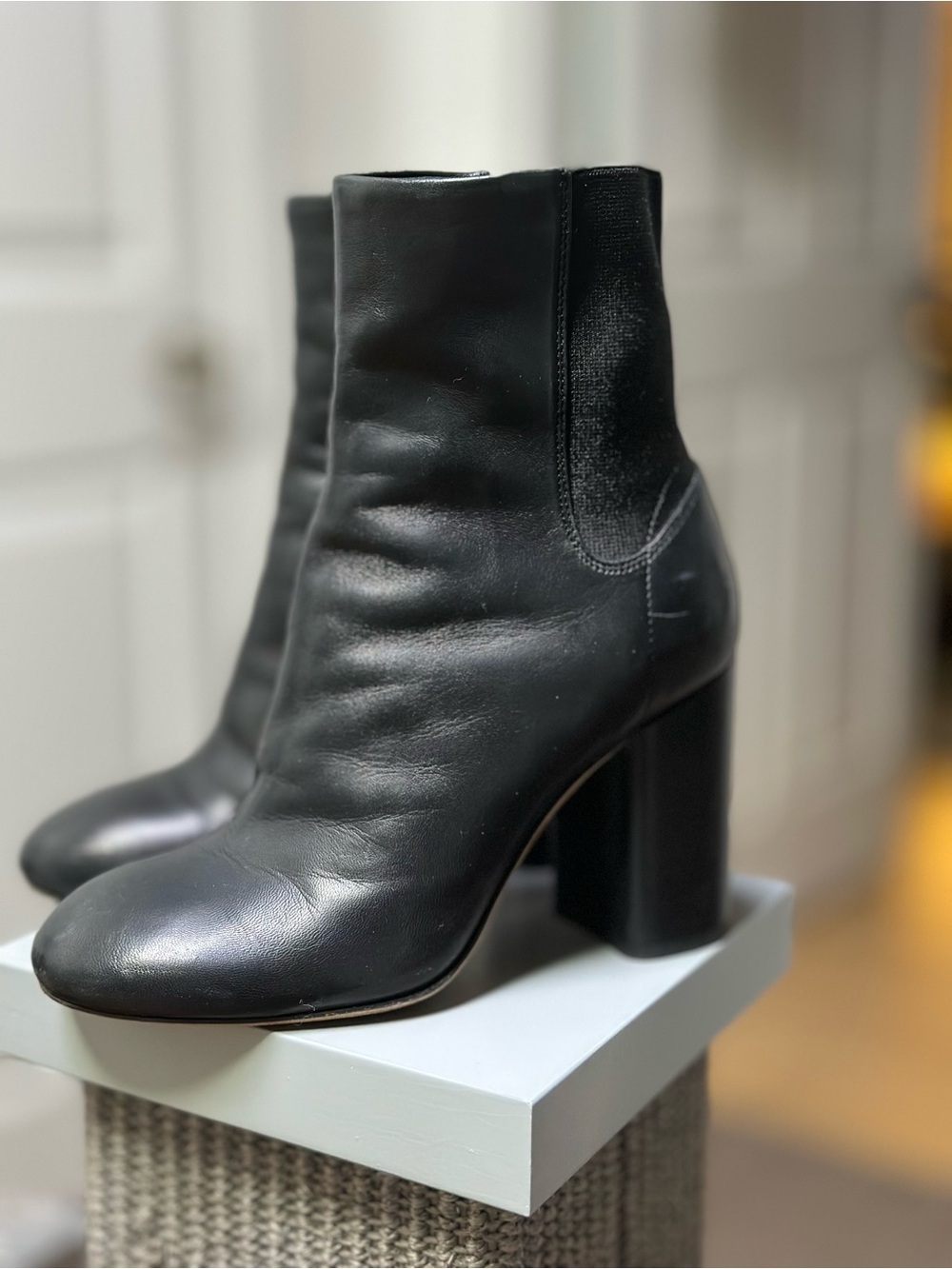 Rag & Bone Black Leather Block Heel Ankle Boots | Made in Italy | EU 35 US